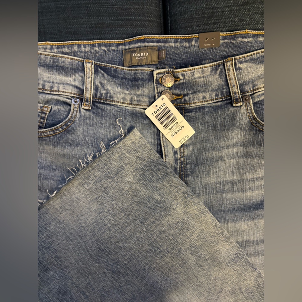 Torrid Medium Blue Frayed Hem Jeans